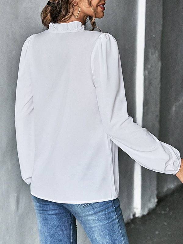 Women's Blouses Ruffle V Neck Loose Long Sleeve Blouse - Blouses - Instastyled | Online Fashion Free Shipping Clothing, Dresses, Tops, Shoes - 13/1/2023 - 20-30 - BLO2301130008