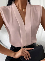 Women's Blouses Solid V-Neck Sleeveless Chiffon Blouse