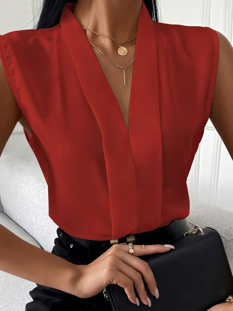 Women's Blouses Solid V-Neck Sleeveless Chiffon Blouse