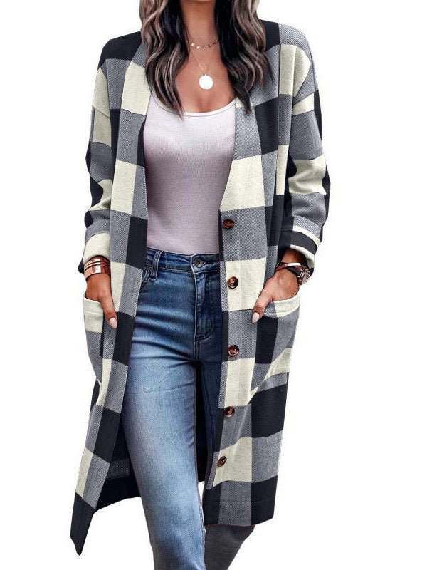 Women's Cardigans Plaid Single Breasted Pocket Cardigan - Cardigans - Instastyled | Online Fashion Free Shipping Clothing, Dresses, Tops, Shoes - 16/12/2022 - CAR2212161117 - cardigans