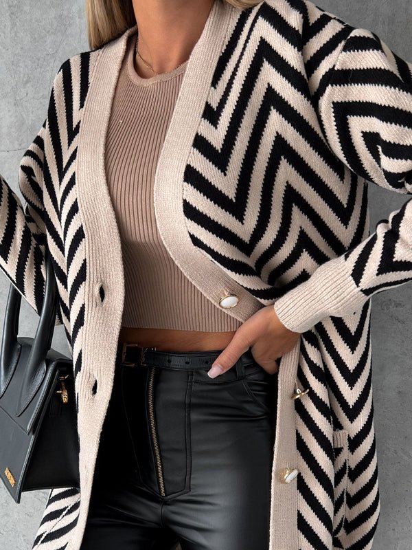 Women's Cardigans Strip Print Button Knitted Cardigan - MsDressly
