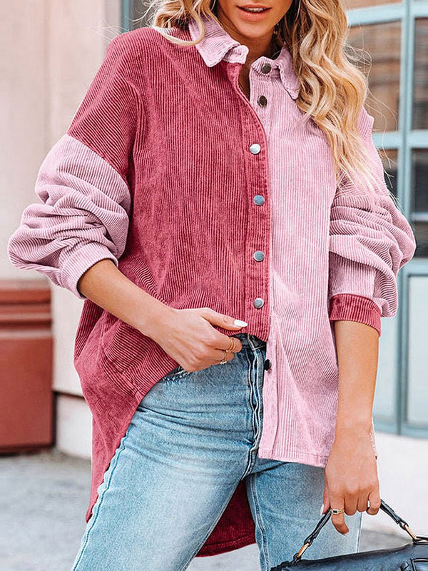 Women's Coats Color Block Corduroy Loose Jacket - Coats & Jackets - Instastyled | Online Fashion Free Shipping Clothing, Dresses, Tops, Shoes - 24/11/2022 - 30-40 - COA2211231471