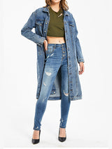 Women's Coats Denim Long Sleeve Single Breasted Coat - MsDressly