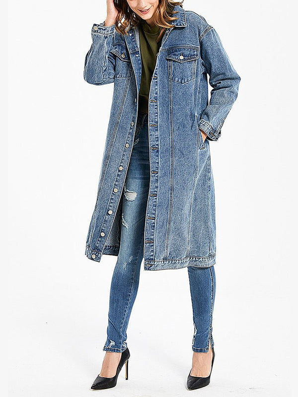 Women's Coats Denim Long Sleeve Single Breasted Coat - MsDressly