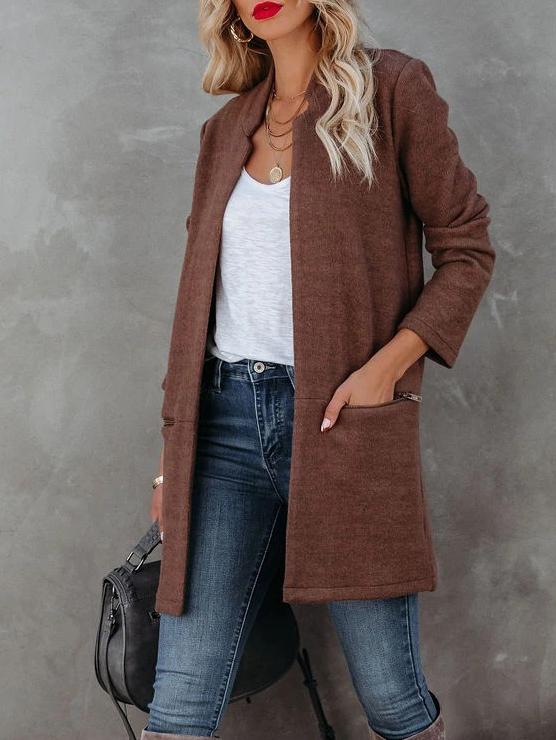 Women's Coats Fashion Long Sleeve Zip Pocket Cardigan Coat - Coats & Jackets - INS | Online Fashion Free Shipping Clothing, Dresses, Tops, Shoes - 06/11/2021 - 30-40 - COA2111061285