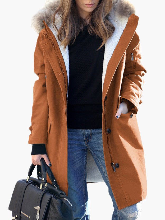 Women's Coats Fur Collar Zip Pocket Hooded Coat - Coats - Instastyled | Online Fashion Free Shipping Clothing, Dresses, Tops, Shoes - 13/10/2022 - COA2210131446 - Coats