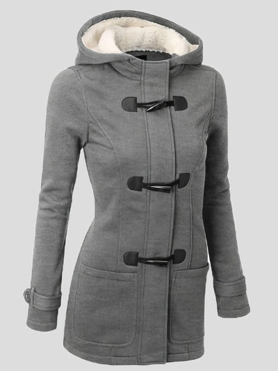 Women's Coats Hooded Horn Leather Double Button Zipper Coat