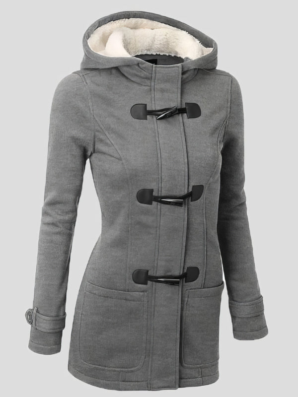 Women's Coats Hooded Horn Leather Double Button Zipper Coat