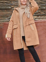 Women's Coats Medium Long Hooded Long Sleeve Embroidered Lamb Hair Coat - MsDressly