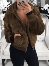 Women's Coats Plush Hooded Pocket Zipper Coat - MsDressly