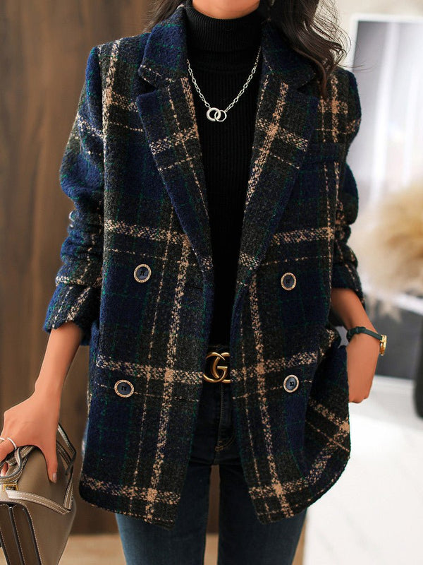 Women's Coats Retro Plaid Casual Woolen Coat - MsDressly