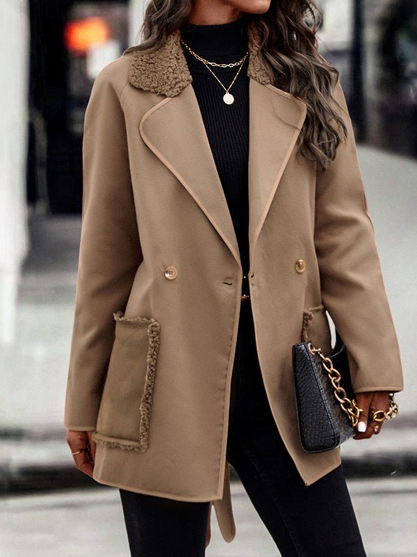 Women's Coats Solid Woolen Lapel Coat - MsDressly