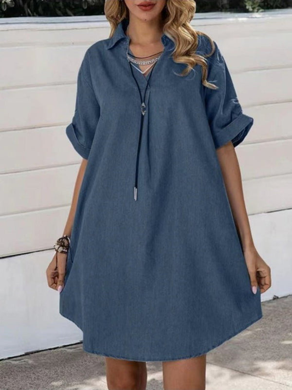 Women's Dresses Casual Lapel Short Sleeve Denim Dress - MsDressly