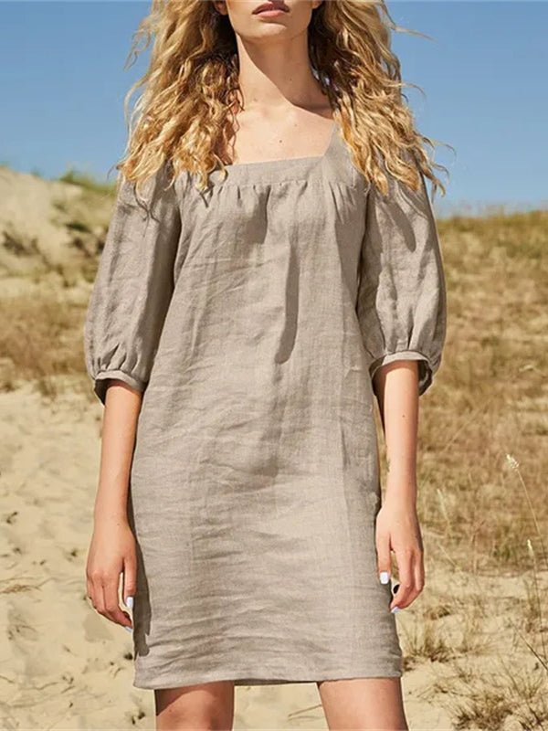 Women's Dresses Cotton Linen Loose Casual Half Sleeve Mini Dress - MsDressly