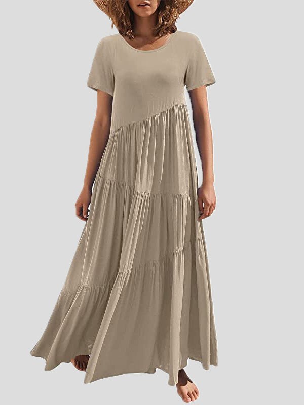 Women's Dresses Loose Solid Round Neck Short Sleeve Dress - MsDressly
