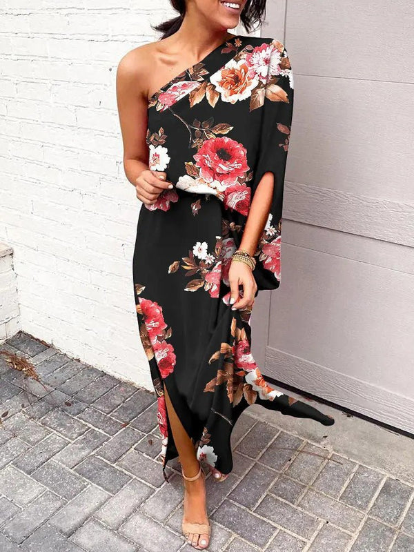 Women's Dresses One Shoulder Slit Print Dress - MsDressly