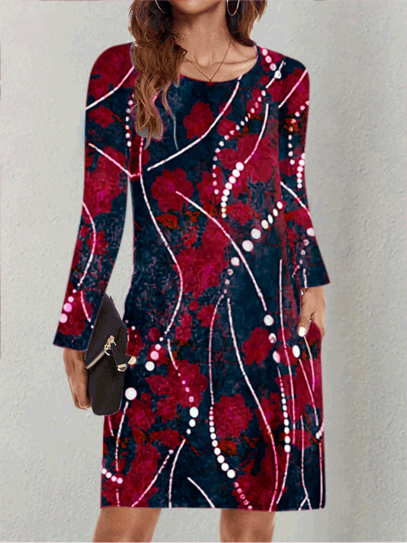 Women's Dresses Pocket Long Sleeve Printed Dress - MsDressly