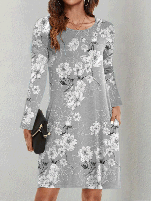 Women's Dresses Pocket Long Sleeve Printed Dress - MsDressly
