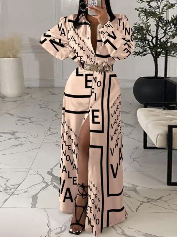 Women's Dresses Printed Button Long Sleeve Shirt Dress - Maxi Dresses - Instastyled | Online Fashion Free Shipping Clothing, Dresses, Tops, Shoes - 31/08/2022 - 40-50 - color-apricot