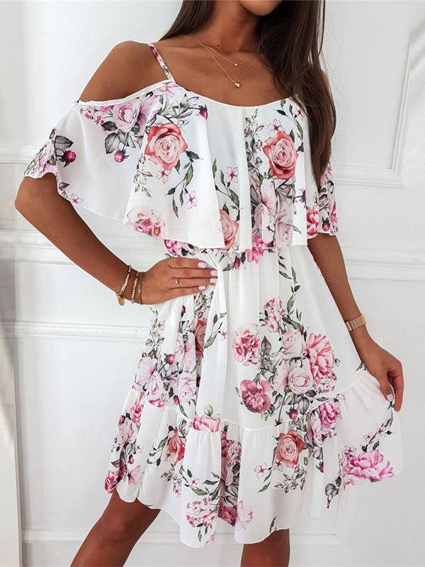 Women's Dresses Printed Sling Off Shoulder Chiffon Dress - Mini Dresses - Instastyled | Online Fashion Free Shipping Clothing, Dresses, Tops, Shoes - 25/04/2022 - 30-40 - color-black