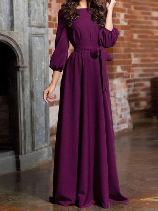 Women's Dresses Pure Round Neck Belted Lantern Long Sleeve Dress - Maxi Dresses - Instastyled | Online Fashion Free Shipping Clothing, Dresses, Tops, Shoes - 13/12/2021 - 30-40 - color-black