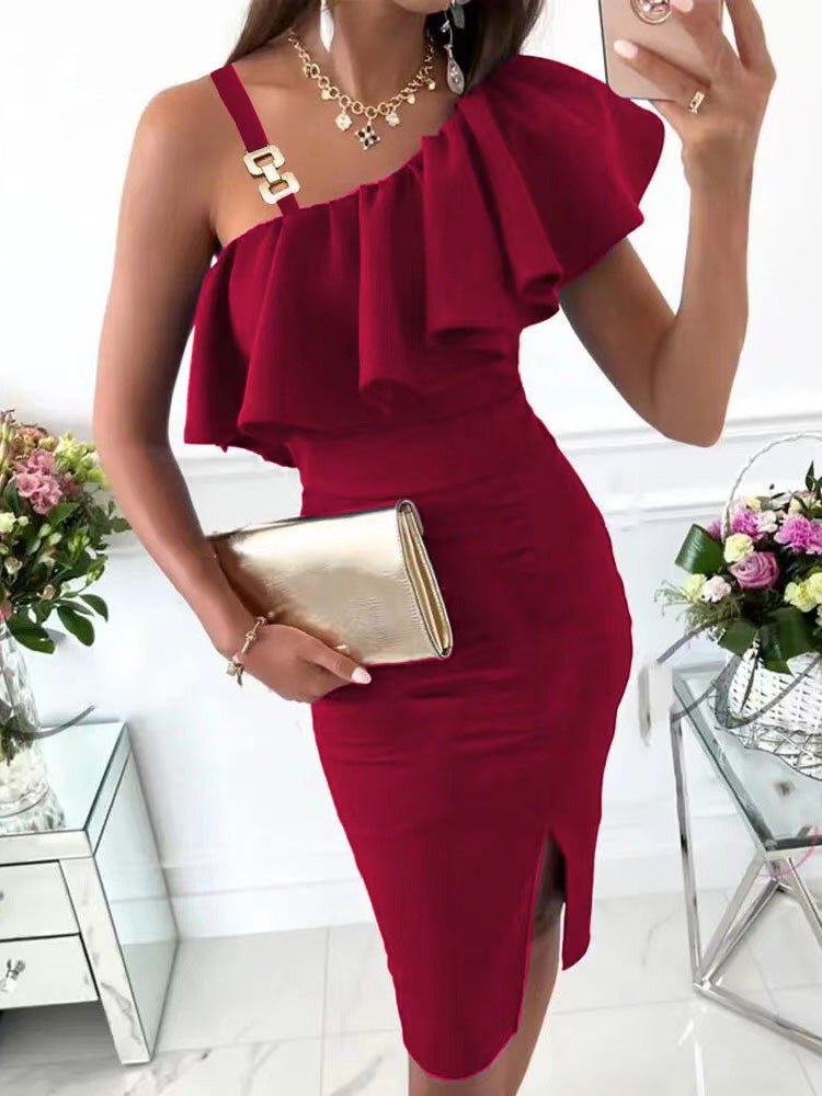 Women's Dresses Sling Ruffle Slim Fit Slit Dress - MsDressly