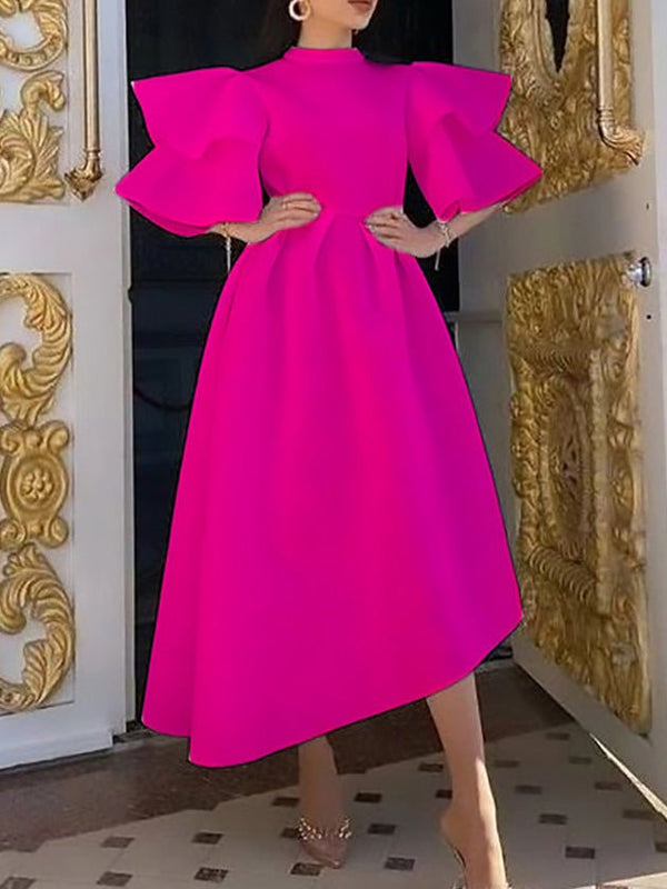 Women's Dresses Solid Double Layer Ruffle Sleeve Dress - MsDressly