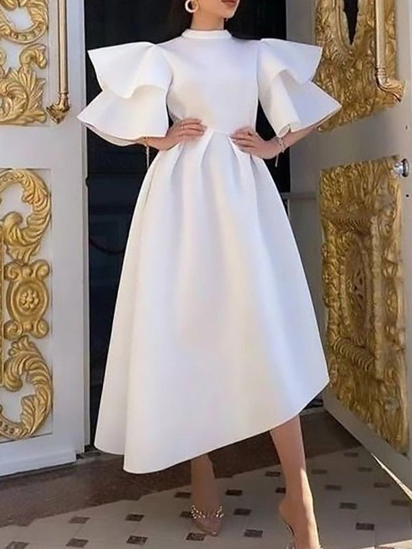 Women's Dresses Solid Double Layer Ruffle Sleeve Dress - MsDressly