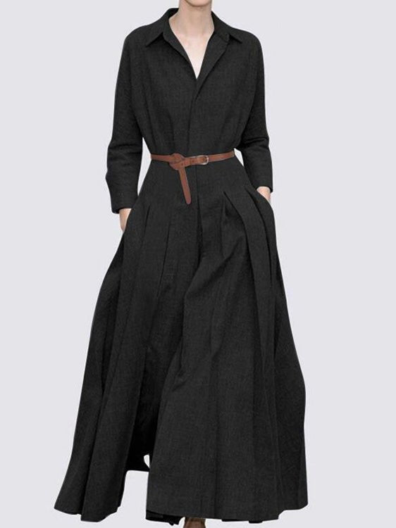 Women's Dresses Solid Lapel Long Sleeve Dress - Maxi Dresses - Instastyled | Online Fashion Free Shipping Clothing, Dresses, Tops, Shoes - 20/09/2022 - 40-50 - casual-dresses