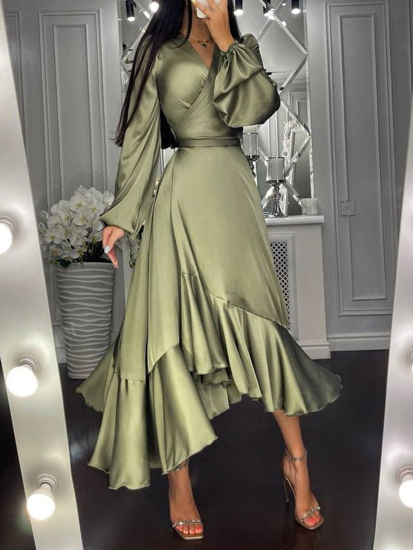 Women's Dresses Solid Long Sleeve Ruffle Slim Fit Dress - MsDressly