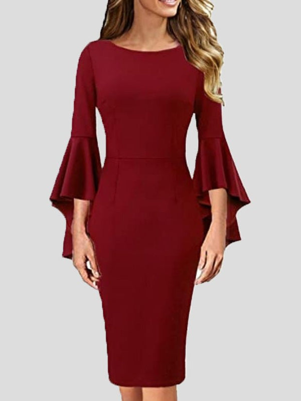 Women's Dresses Solid Ruffle Sleeve Slim Fit Dress - MsDressly