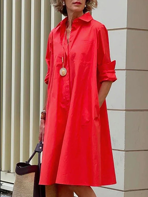 Women's Dresses Solid Simple Pocket Long Sleeve Shirt Dress - Midi Dresses - Instastyled | Online Fashion Free Shipping Clothing, Dresses, Tops, Shoes - 29/09/2022 - Casual Dresses - Color_Black