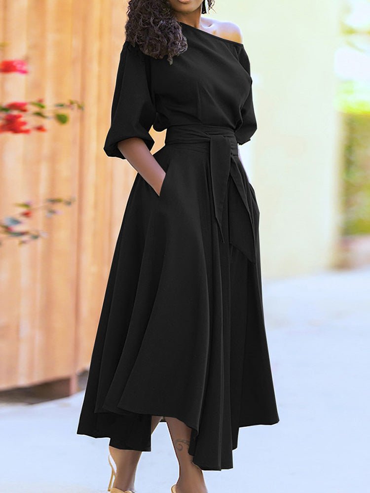 Women's Dresses Solid Tie Pocket Long Sleeve Dress - MsDressly