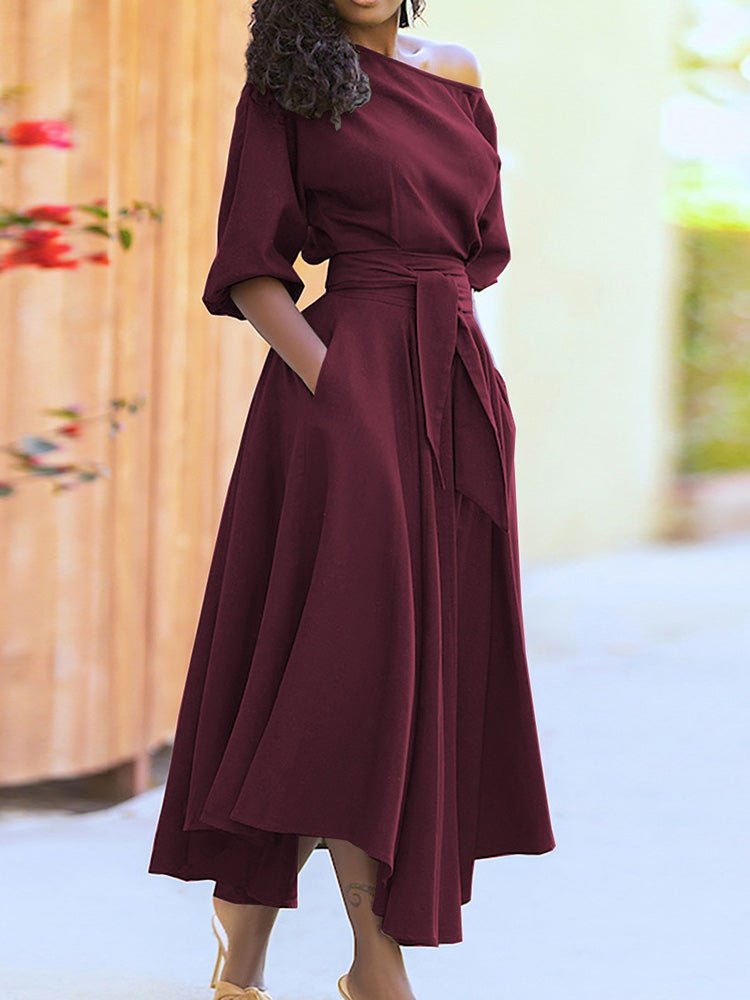 Women's Dresses Solid Tie Pocket Long Sleeve Dress - MsDressly