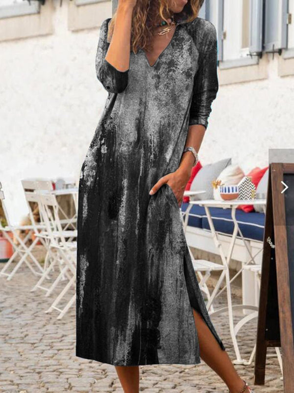 Women's Dresses Tie-Dye Print V-Neck Slit Casual Dress - MsDressly