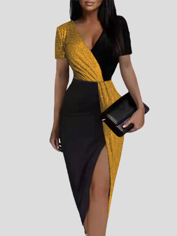 Women's Dresses V-Neck Short Sleeve Slit Bodycon Dress - Midi Dresses - Instastyled | Online Fashion Free Shipping Clothing, Dresses, Tops, Shoes - 21/03/2022 - 30-40 - Bodycon Dresses