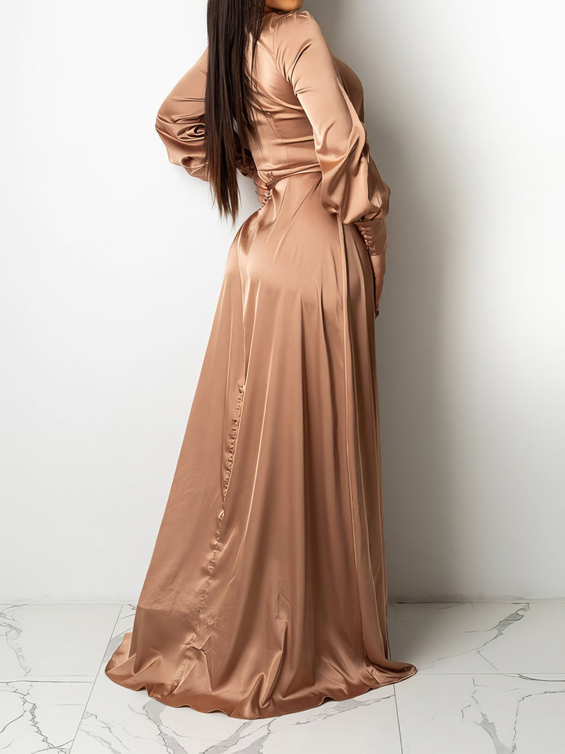 Women's Dresses V-Neck Solid Irregular Long Sleeve Dress