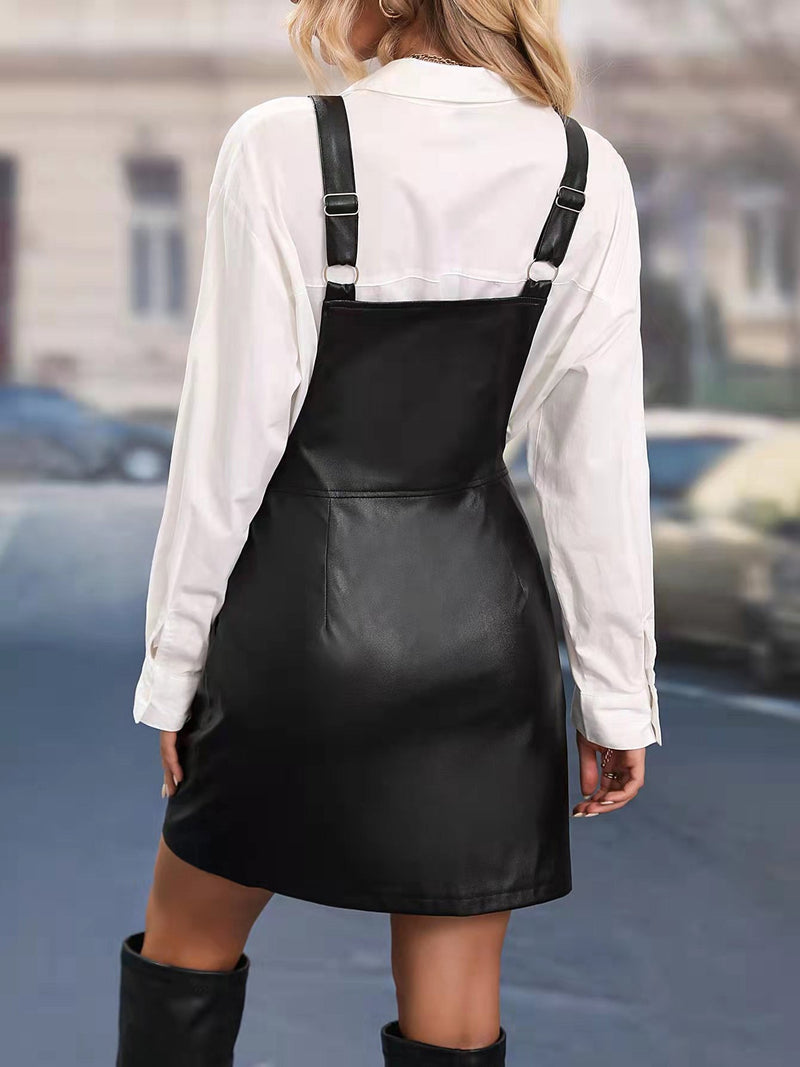 Women's Dresses Zip Pocket Leather Strap Dress - MsDressly