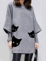 Women's Hoodies Cat Pattern Round Neck Grey Long Sleeve Hoodie - Hoodies - Instastyled | Online Fashion Free Shipping Clothing, Dresses, Tops, Shoes - 27/12/2022 - 40-50 - color-grey
