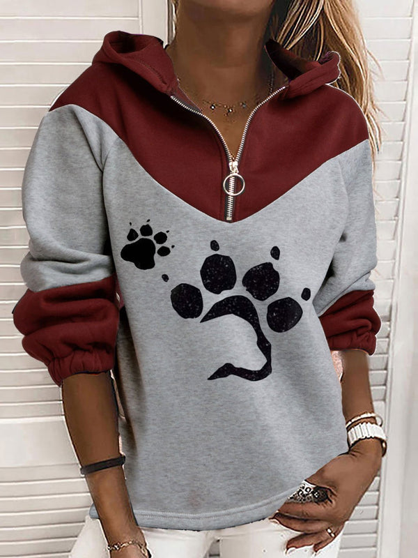 Women's Hoodies Cat Paw Print Zip Long Sleeve Hoodie - Hoodies - INS | Online Fashion Free Shipping Clothing, Dresses, Tops, Shoes - 08/11/2021 - 20-30 - color-blue