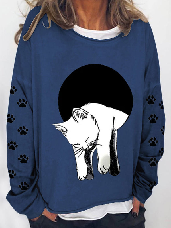 Women's Hoodies Long Sleeve Cat Printed Sweatshirt - MsDressly