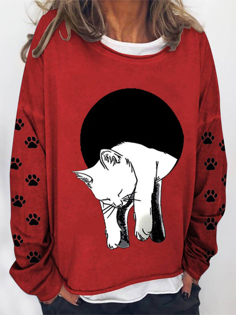 Women's Hoodies Long Sleeve Cat Printed Sweatshirt - MsDressly