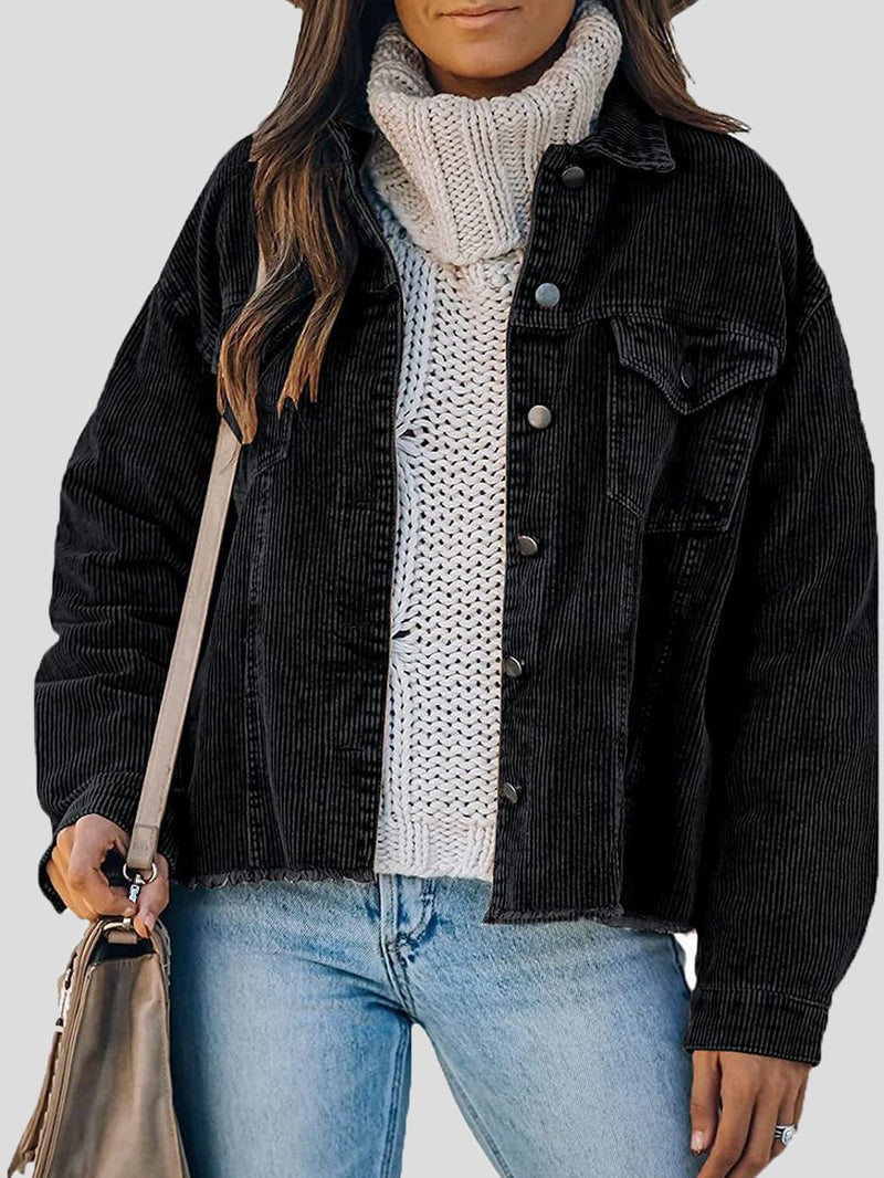 Women's Jackets Corduroy Button Loose Long Sleeve Jacket - MsDressly
