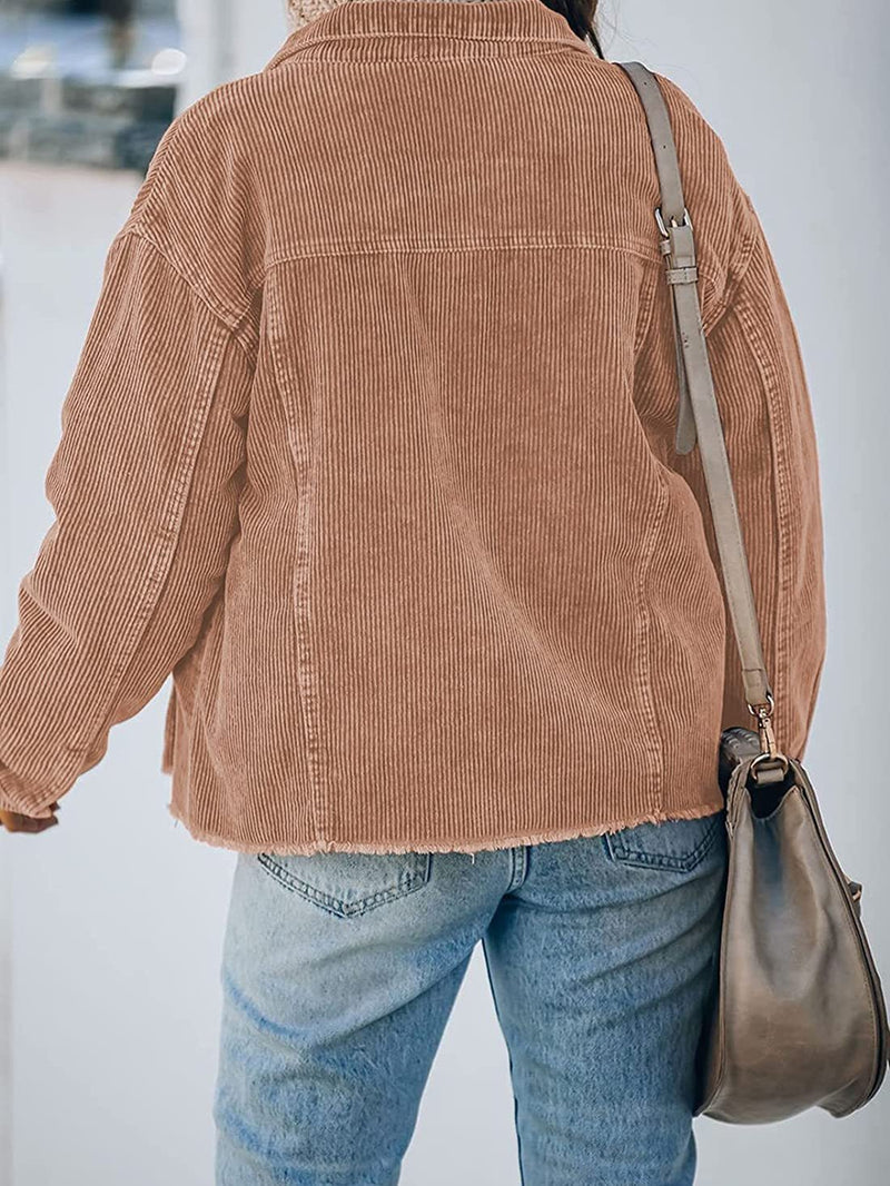 Women's Jackets Corduroy Button Loose Long Sleeve Jacket - MsDressly