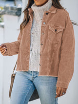 Women's Jackets Corduroy Button Loose Long Sleeve Jacket - MsDressly