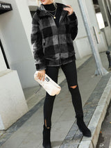 Women's Jackets Double-Face Fleece Collar Plaid Jacket - MsDressly