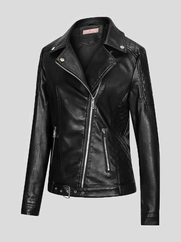 Women's Jackets Zipper Pu Long Sleeve Lapel Slim Fit Leather Jacket