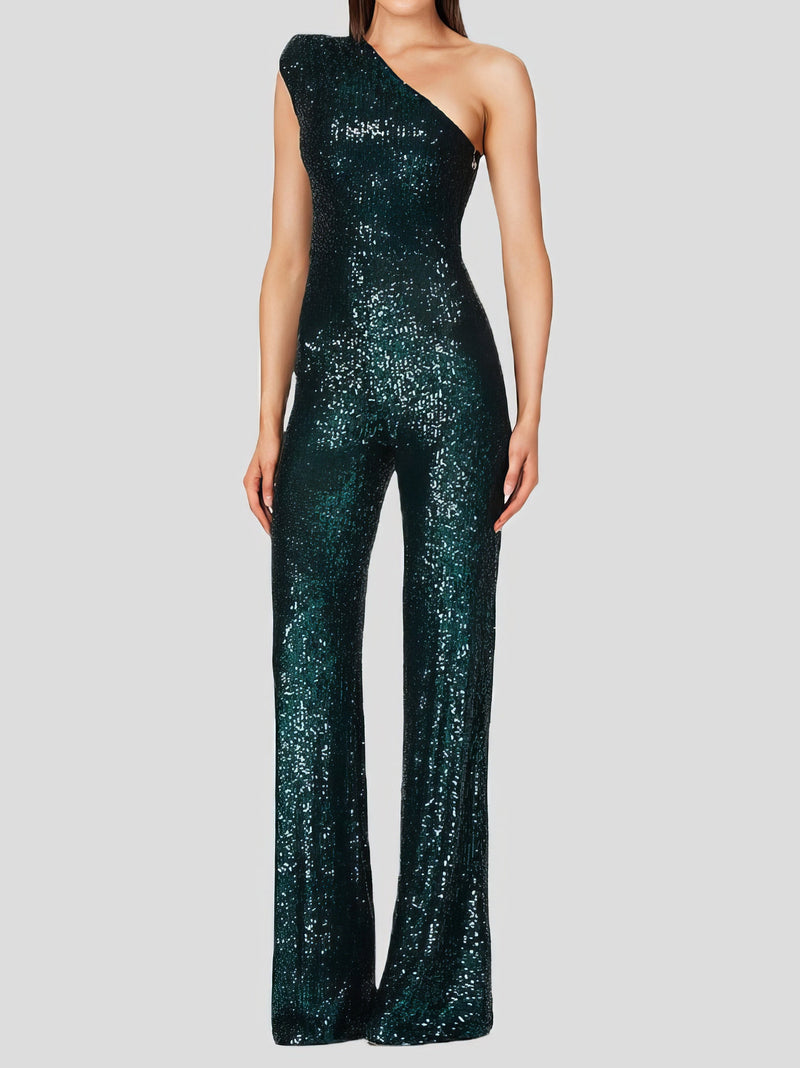 Women's Jumpsuits One-Shoulder Sequined Slim-Fit Jumpsuit