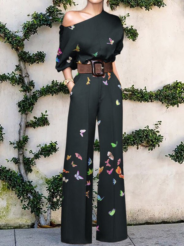 Women's Jumpsuits Printed Sloping Shoulder Wide-Leg Jumpsuit - Jumpsuits - Instastyled | Online Fashion Free Shipping Clothing, Dresses, Tops, Shoes - 29/04/2022 - Bottoms - color-army_green