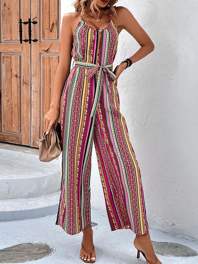 Women's Jumpsuits Sexy Striped Holiday Style Casual Sling Jumpsuit - MsDressly